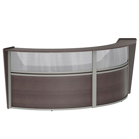 Linea Italia Curved Reception Desk 2 Units, Clear Panel, 124 inW x 49 inD, Mocha ZUT316